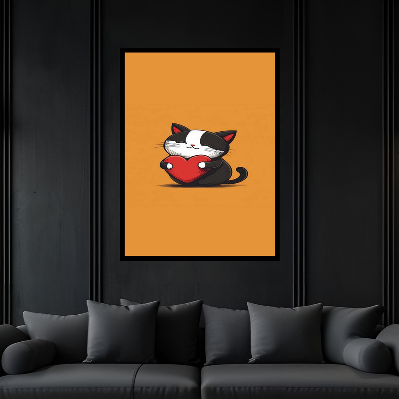 تابلو بکلیت طرح کودک دکوری فانتزی گربه و قلب مدل B-bu6231 فریم مشکی