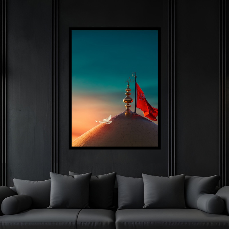 تابلو بکلیت طرح مذهبی کربلا حرم امام حسین مدل B-bu7020 فریم مشکی