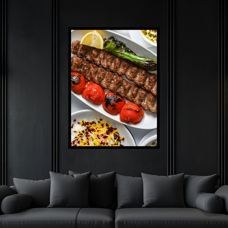 تابلو بکلیت طرح رستوران غذای سنتی ایرانی چلو کباب کوبیده مدل B-bu6968 فریم مشکی