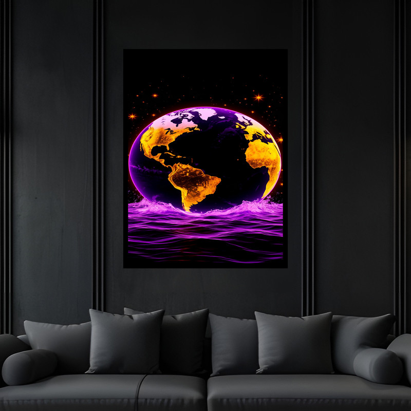 تابلو بکلیت طرح دکوری فضا و کهکشان کره زمین مدل B-bu6997 فریم مشکی