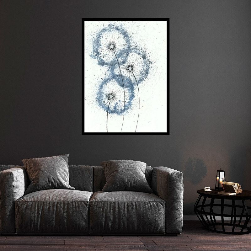 تابلو بکلیت طرح هنری دکوری و دکوراتیو دسته گل قاصدک مدل B-bu5825 فریم مشکی