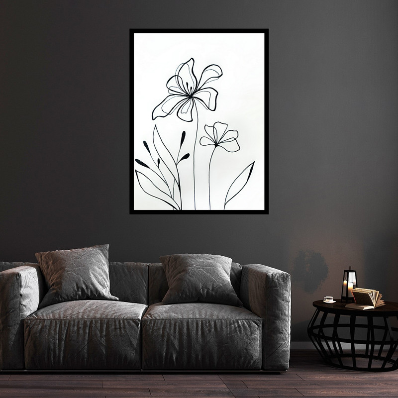 تابلو بکلیت طرح مینیمال هنری دکوری و دکوراتیو دسته گل مدل B-bu5861 فریم مشکی