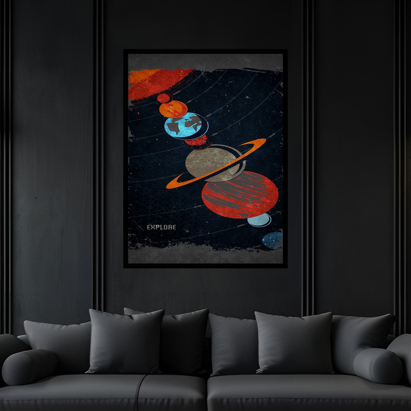 تابلو بکلیت طرح  فضا و کهکشان منظومه شمسی سیاره و ستاره  مدل B-bu6114 فریم مشکی