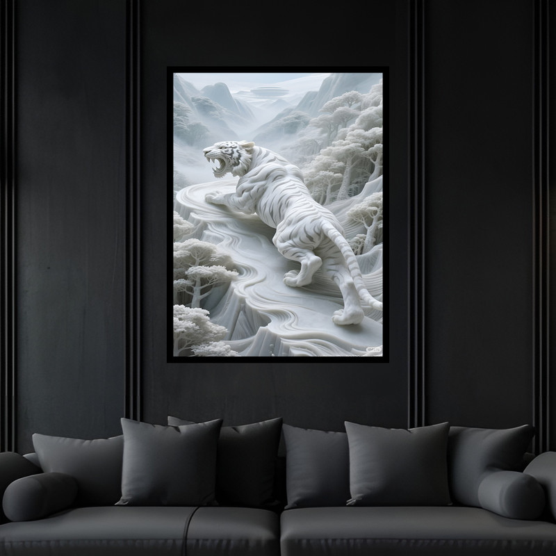 تابلو بکلیت طرح دکوراتیو حیوانات ببر مدل B-bu7396 فریم مشکی