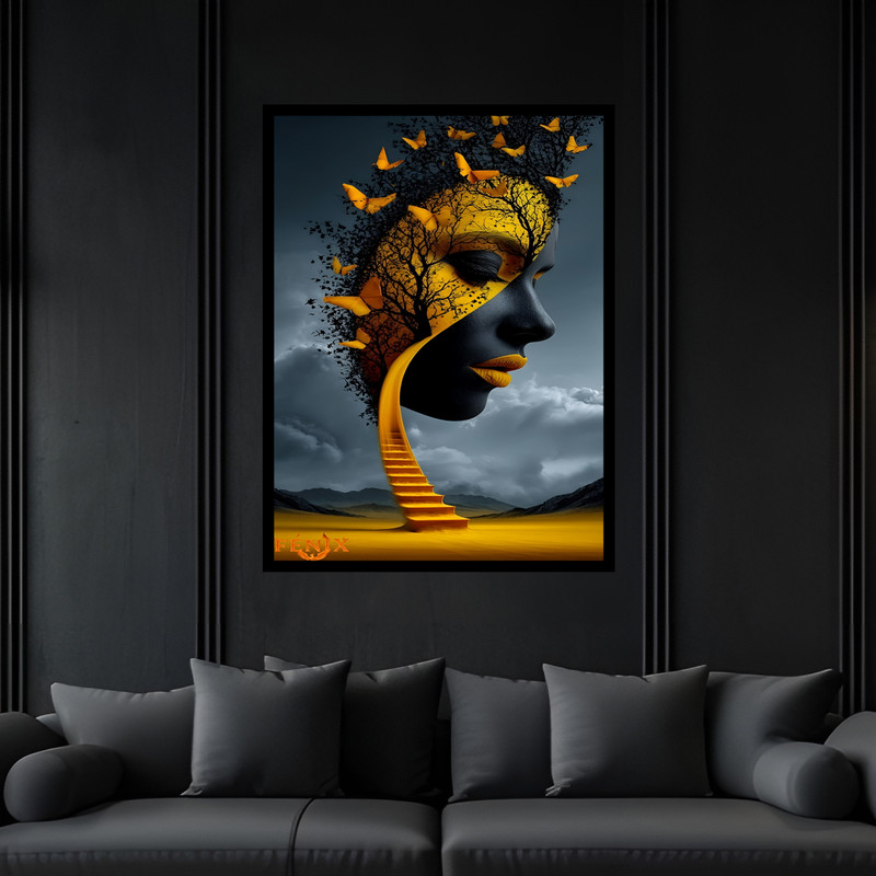 تابلو بکلیت طرح دکوراتیو مدرن ژستیک چهره دخترانه مدل B-bu7089 فریم مشکی