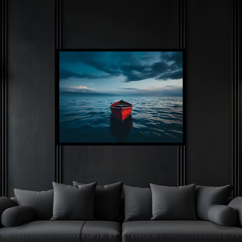 تابلو بکلیت طرح قایق و کشتی دریا و ساحل  مدل B-bu6559 فریم مشکی