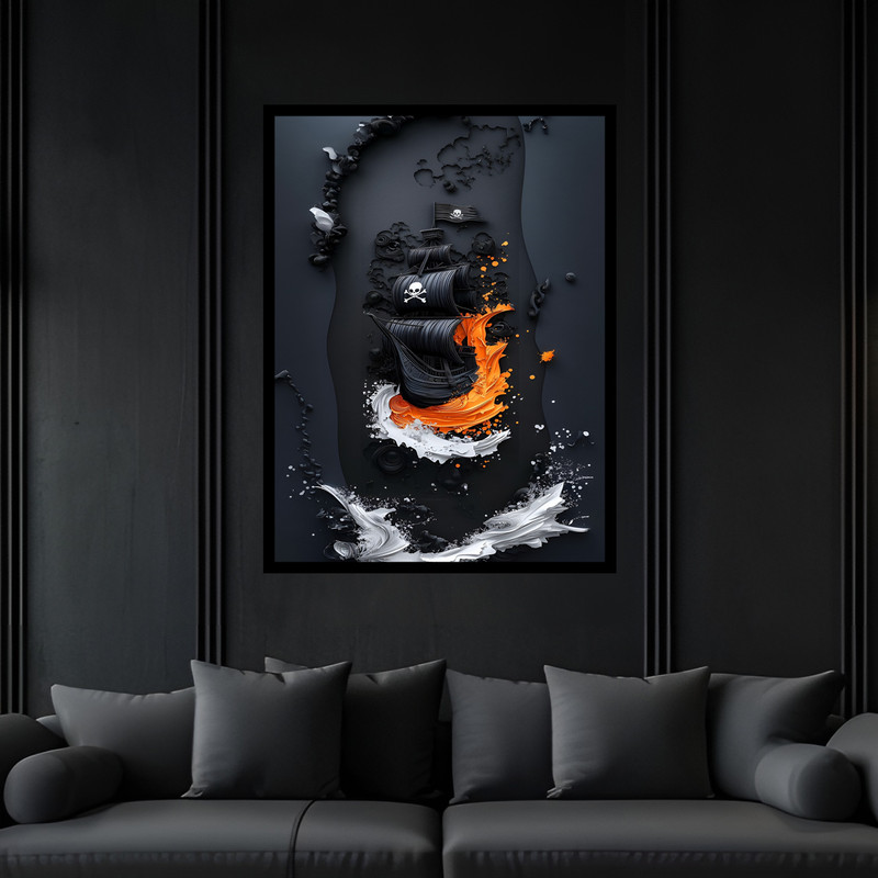 تابلو بکلیت طرح دکوراتیو مدرن مینیمال کشتی و قایق مدل B-bu7196 فریم مشکی