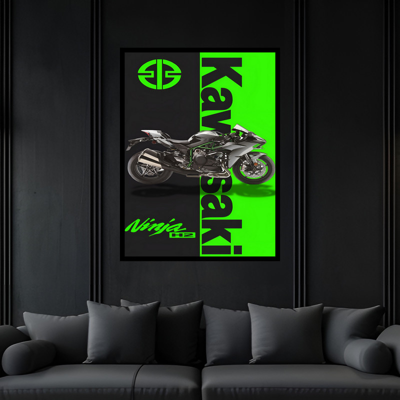 تابلو بکلیت طرح دکوراتیو مدرن موتورسیکلت کاوازاکی نینجا H2 مدل B-bu7258 فریم مشکی