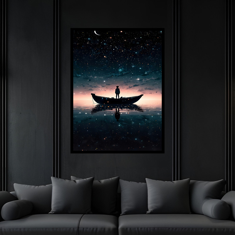 تابلو بکلیت طرح دکوراتیو هنری کهکشان و ستاره مدل B-bu7212 فریم مشکی