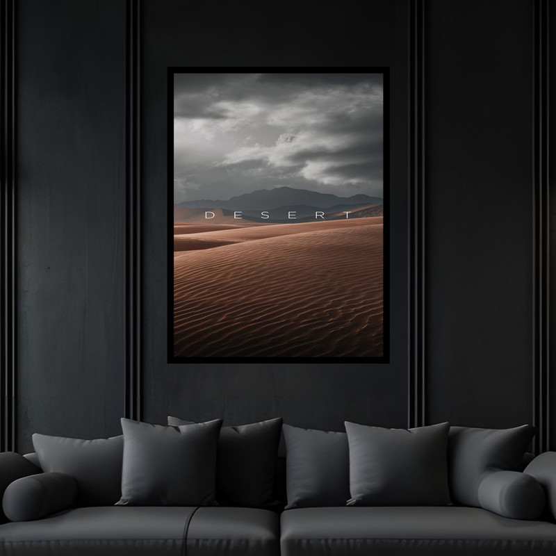 تابلو بکلیت طرح دکوراتیو منظره گرم خشک کویر صحرا و بیابان مدل B-bu6233 فریم مشکی