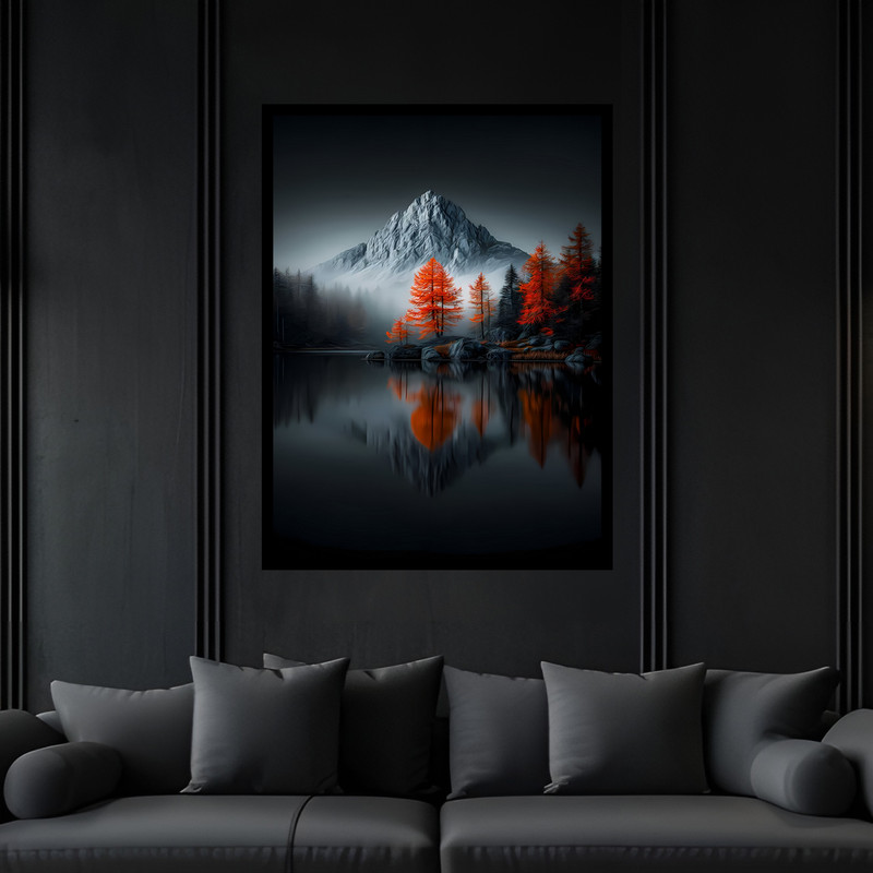 تابلو بکلیت طرح دکوراتیو هنری طبیعت فصل پاییز مدل B-bu7011 فریم مشکی