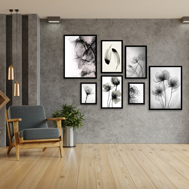 تابلو بکلیت طرح مدرن هنری و دکوراتیو کلاسیک مدل B-bu3875 مجموعه هفت عددی فریم مشکی