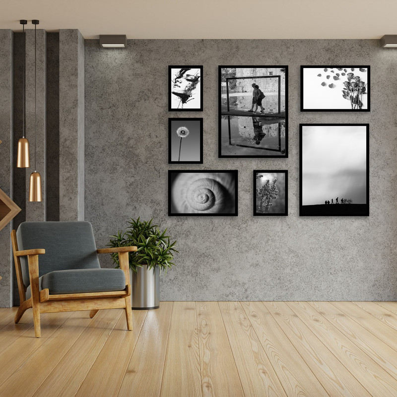 تابلو بکلیت طرح مدرن هنری و دکوراتیو و چهره ژستیک دخترانه مدل B-bu3860 مجموعه هفت عددی فریم مشکی