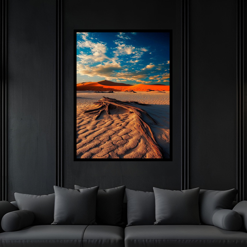 تابلو بکلیت طرح دکوری منظره طبیعت گرم و خشک کویر و صحرا مدل B-bu6398 فریم مشکی