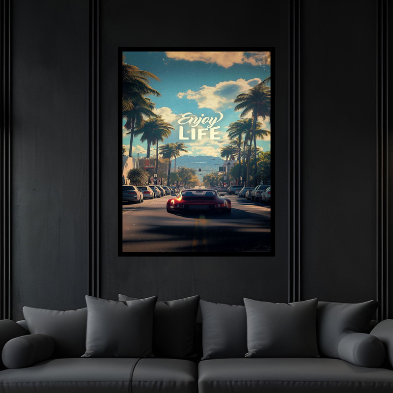 تابلو بکلیت طرح منظره شهری و طبیعت لس آنجلس مدل B-bu6152 فریم مشکی