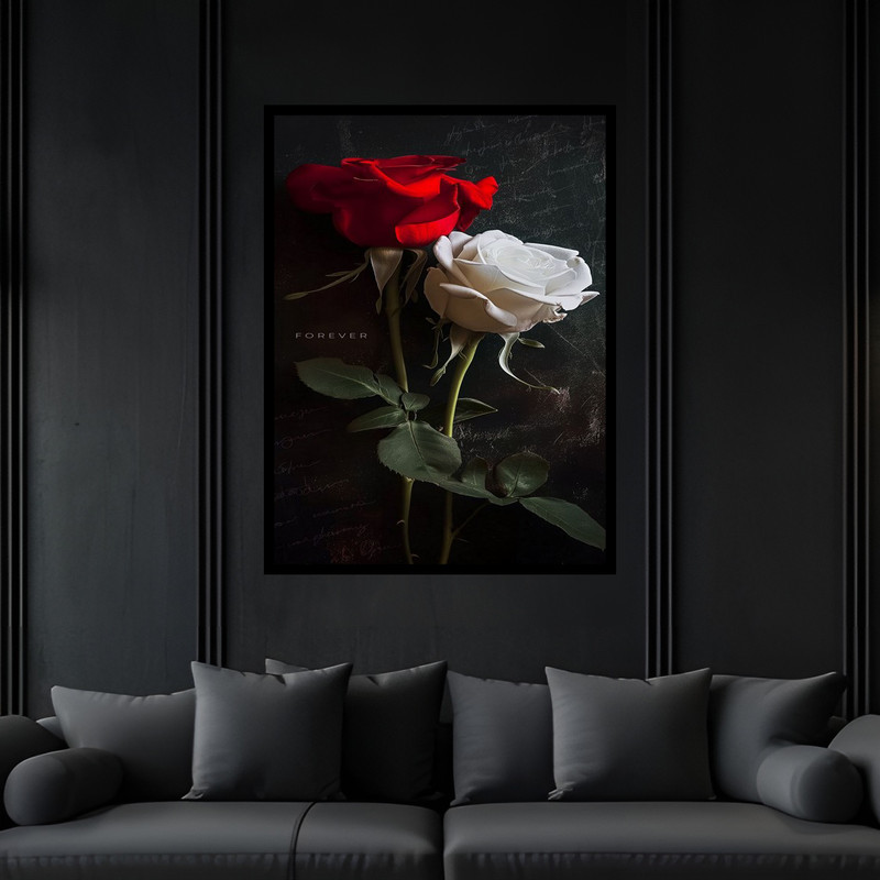 تابلو بکلیت طرح هنری طبیعت دسته گل رز مدل B-bu6728 فریم مشکی