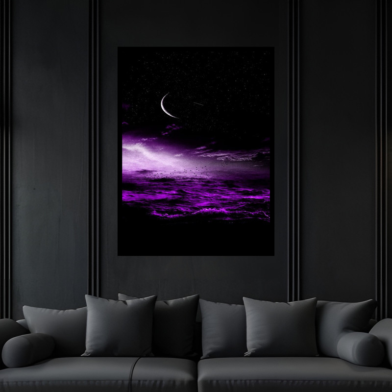تابلو بکلیت طرح مدرن هنری منظره هنری ماه و آسمان شب مدل B-bu6056 فریم مشکی