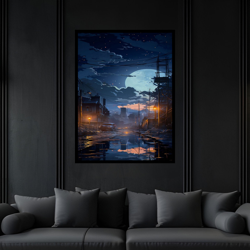 تابلو بکلیت طرح منظره شهری قدیمی کلاسیک و ویران مدل B-bu6872 فریم مشکی