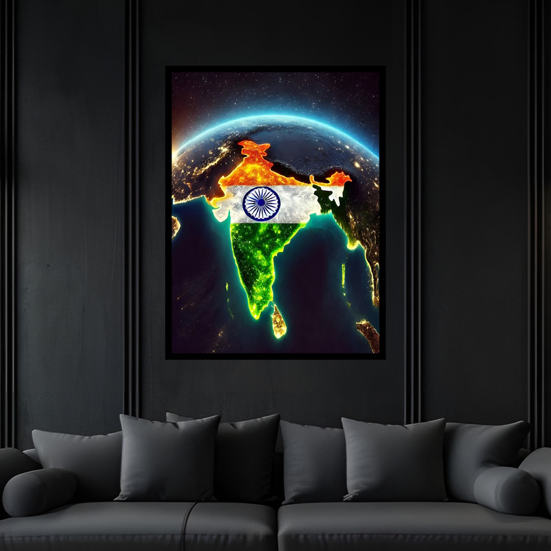 تابلو بکلیت طرح نقشه جهان و نقشه کشور هند مدل B-bu7446 فریم مشکی