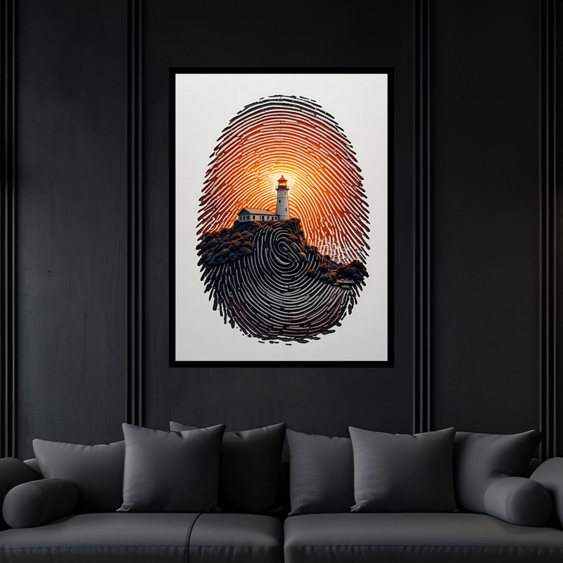 تابلو بکلیت طرح فانتزی هنری فانوس دریایی مدل B-bu7418 فریم مشکی