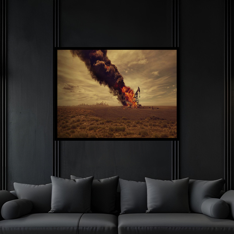 تابلو بکلیت طرح فناوری و تکنولوژی آتش چاه نفت مدل B-bu6633 فریم مشکی