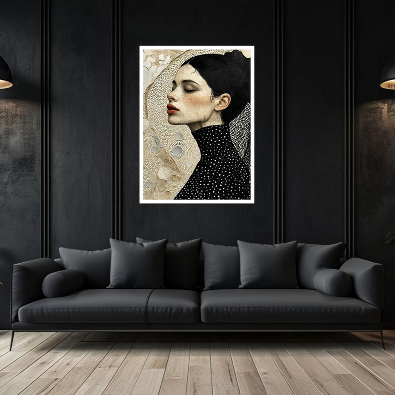 تابلو بکلیت طرح مدرن کلاسیک چهره ژستیک دخترانه  مدل W-bu5451 فریم سفید