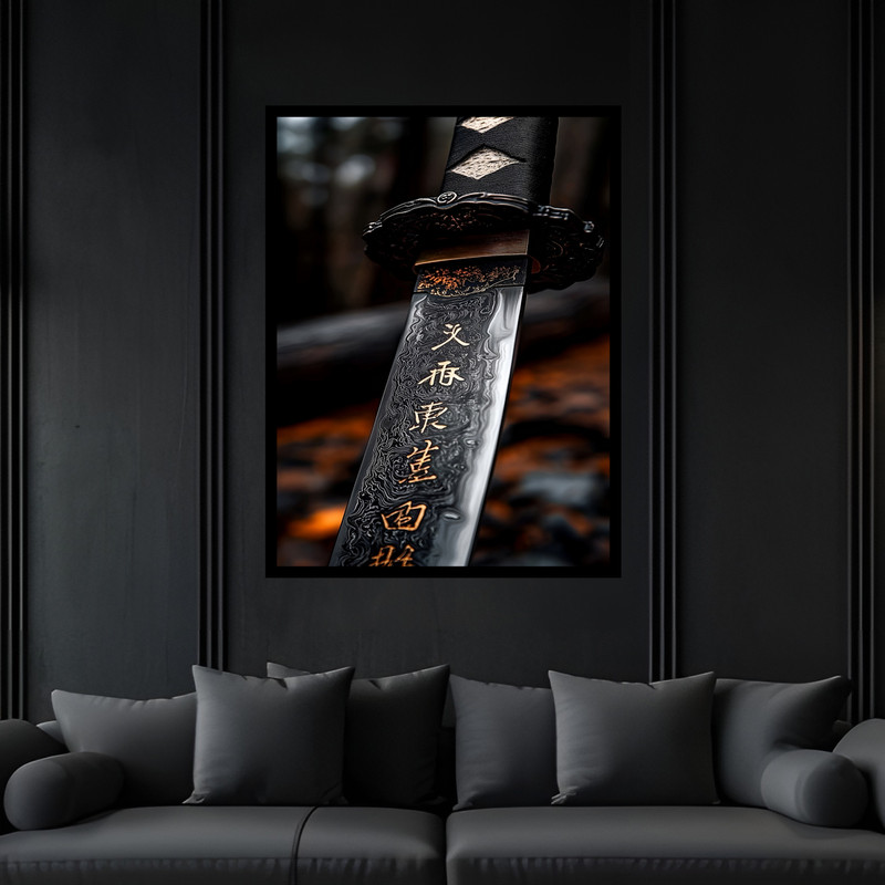 تابلو بکلیت طرح شمشیر سامورایی نینجا مدل B-bu7082 فریم مشکی
