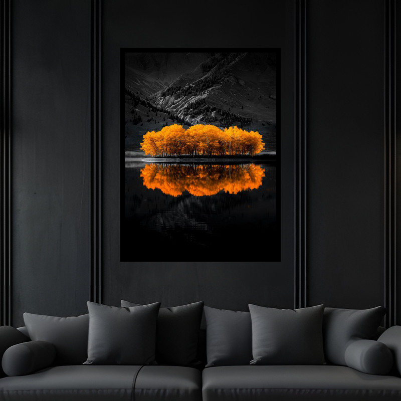 تابلو بکلیت طرح هنری دکوری و دکوراتیو منظره طبیعت هنری فانتزی درخت رنگی و رودخانه مدل B-bu5926 فریم مشکی