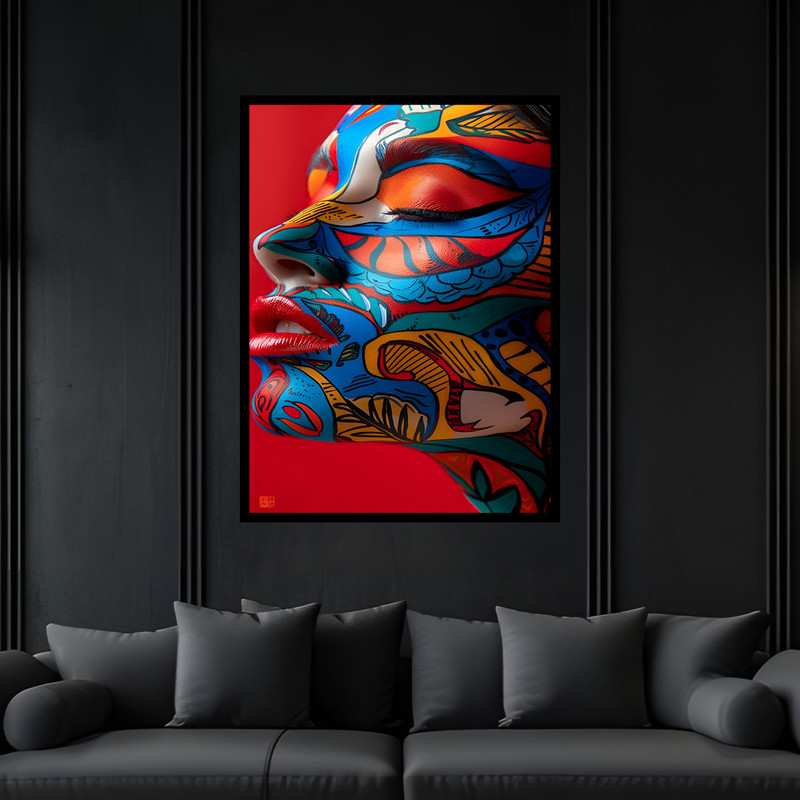 تابلو بکلیت طرح دکوراتیو مدرن ژستیک چهره دخترانه مدل B-bu7558 فریم مشکی