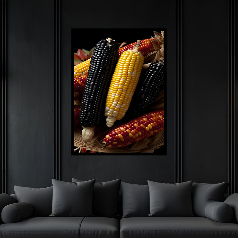 تابلو بکلیت طرح غذا و سبزیجات میوه ذرت مدل B-bu6966 فریم مشکی