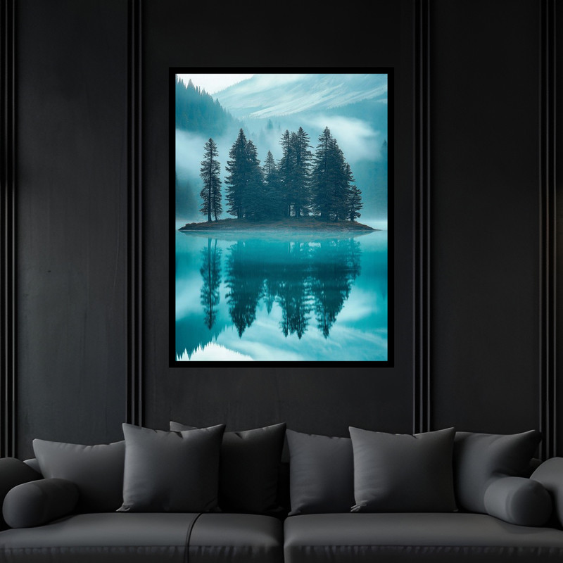 تابلو بکلیت طرح منظره طبیعت و جزیره دریا و ساحل مدل B-bu6088 فریم مشکی