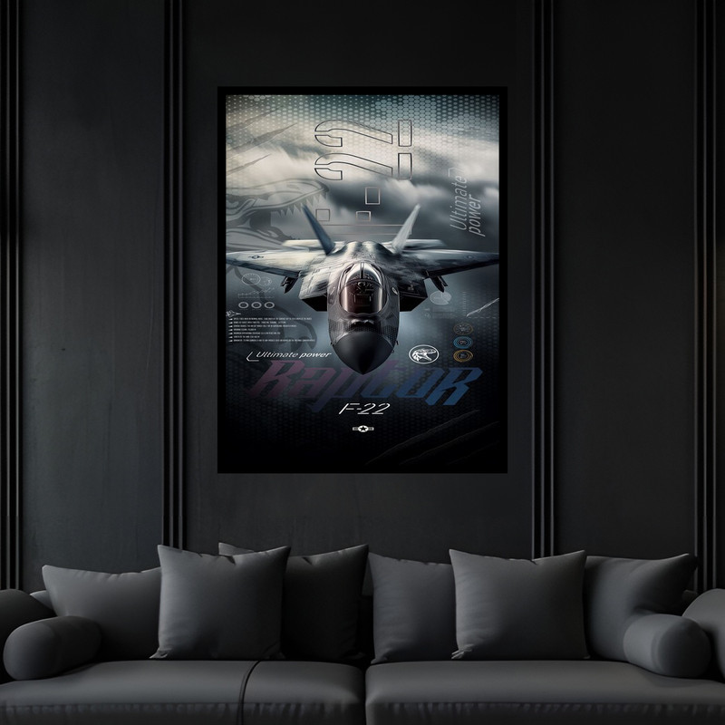 تابلو بکلیت طرح نظامی هواپیما جنگی اف 22  F-22 رپتور  مدل B-bu6157 فریم مشکی