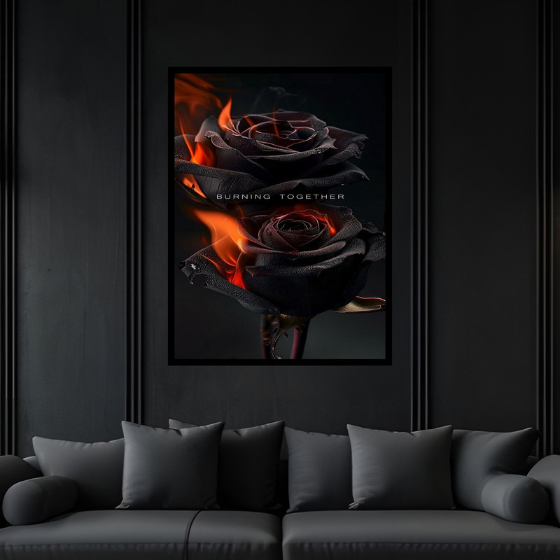 تابلو بکلیت طرح خفن مدرن سوختن گل مدل B-bu6729 فریم مشکی