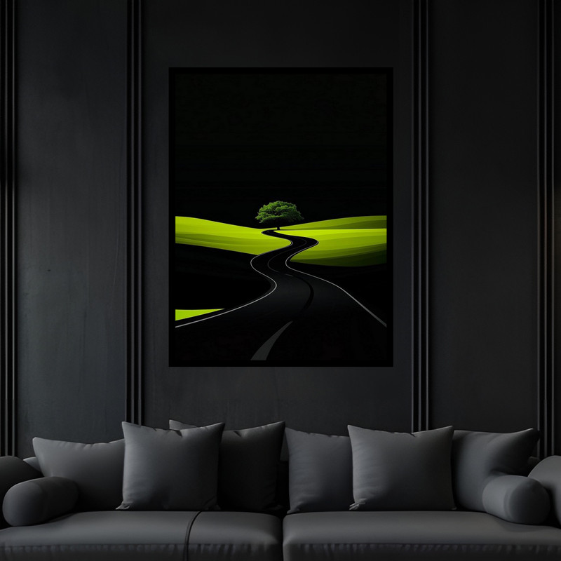 تابلو بکلیت طرح دکوری فانتزی جاده و تک درخت مدل B-bu6342 فریم مشکی