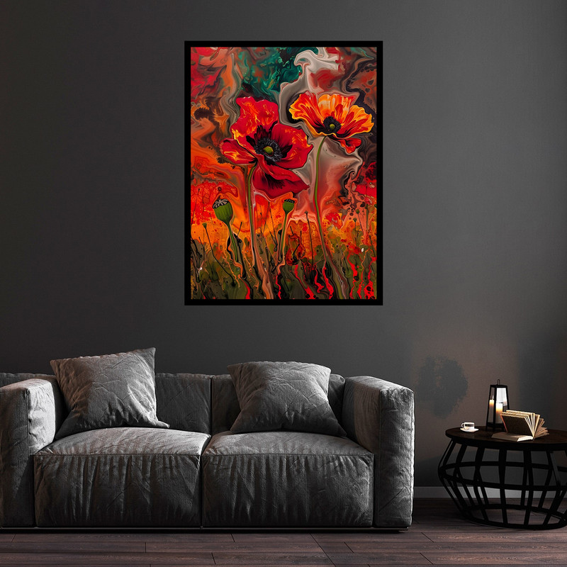 تابلو بکلیت طرح دکوری هنری گل مدل B-bu5722 فریم مشکی