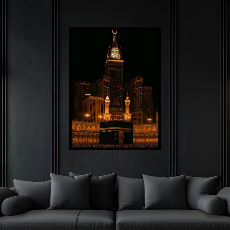 تابلو بکلیت طرح مذهبی مکه خانه کعبه مسجدالحرام مدل B-bu6926 فریم مشکی