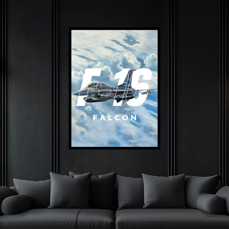 تابلو بکلیت طرح هواپیما و جت جنگی فالکون F16 مدل B-bu6931 فریم مشکی