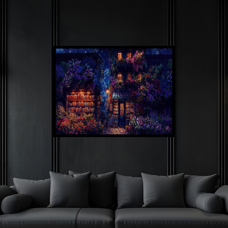 تابلو بکلیت طرح دکوراتیو هنری مدرن منظره شهری فانتزی کلاسیک و گل مدل B-bu6661 فریم مشکی