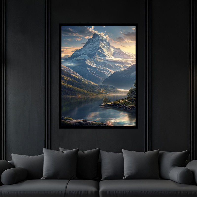 تابلو بکلیت طرح دکوری دکوراتیو هنری منظره طبیعت و کوه و کوهستان مدل B-bu6024 فریم مشکی