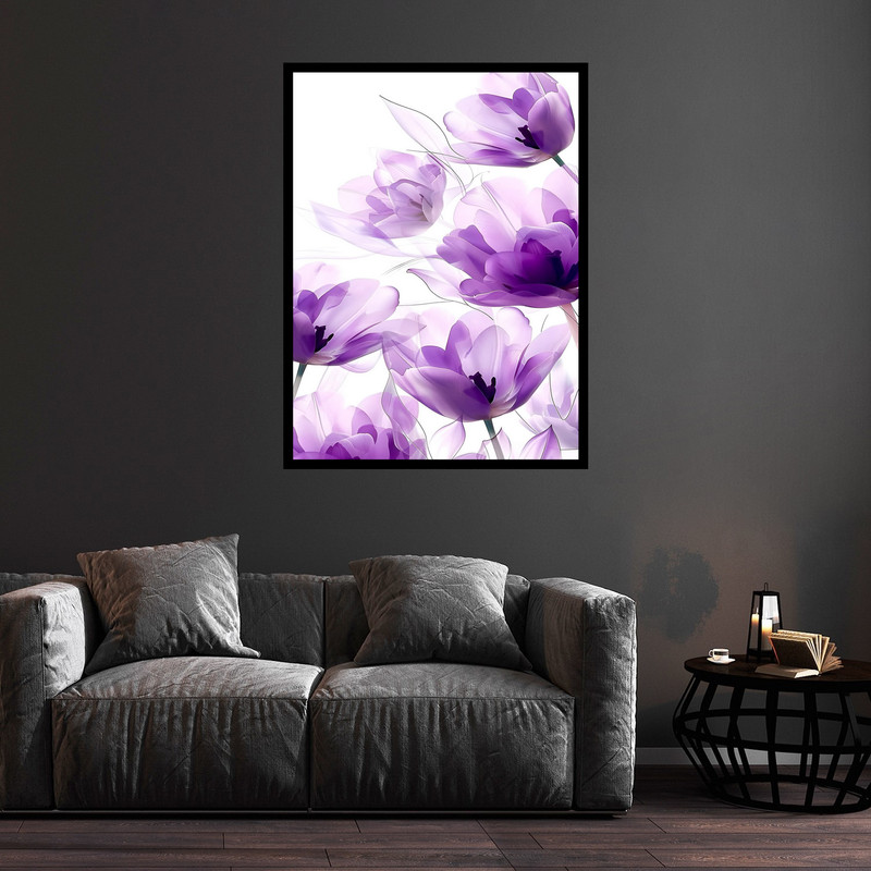 تابلو بکلیت طرح نقاشی آبرنگ دسته گل هنری مدل B-bu5842 فریم مشکی