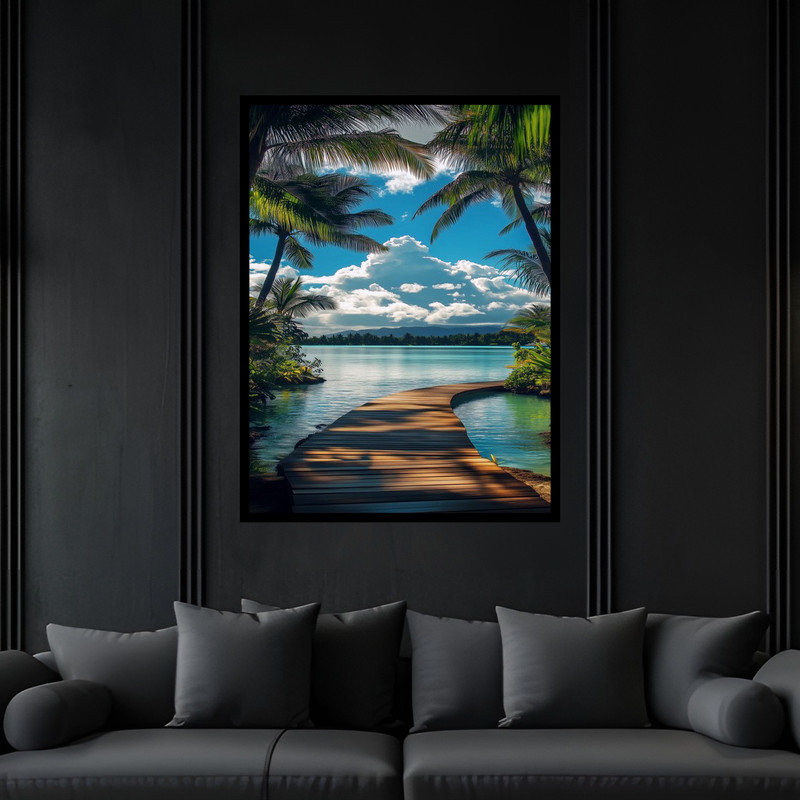 تابلو بکلیت طرح دکوری هنری مدرن طبیعت و ساحل مدل B-bu6082 فریم مشکی