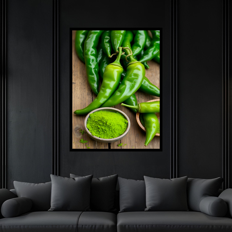 تابلو بکلیت طرح غذا و رستوران ادویه فلفل سبز مدل B-bu6948 فریم مشکی