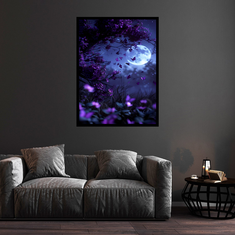 تابلو بکلیت طرح هنری مدرن طبیعت اسمان و ماه مدل B-bu5633 فریم مشکی