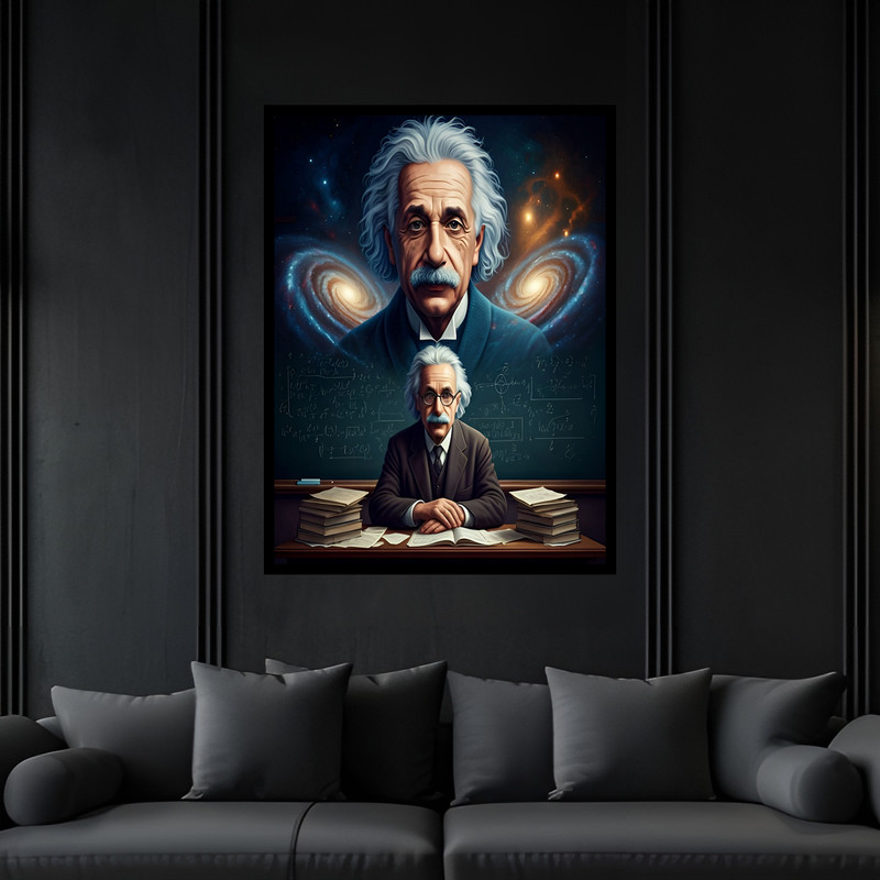 تابلو بکلیت طرح تکنولوژی و فناوری آلبرت انیشتین مدل B-bu7273 فریم مشکی