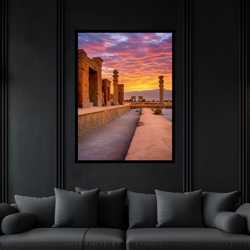 تابلو بکلیت طرح معماری بنای باستانی تاریخی ایران تخت جمشید مدل B-bu7408 فریم مشکی