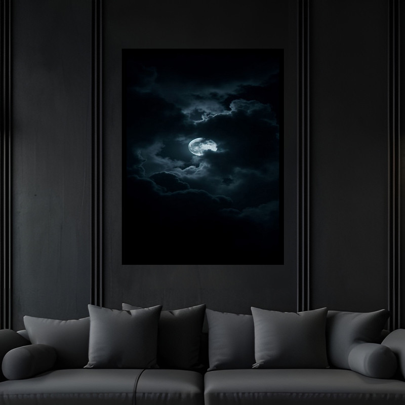 تابلو بکلیت طرح دکوراتیو هنری آسمان و ماه مدل B-bu6229 فریم مشکی