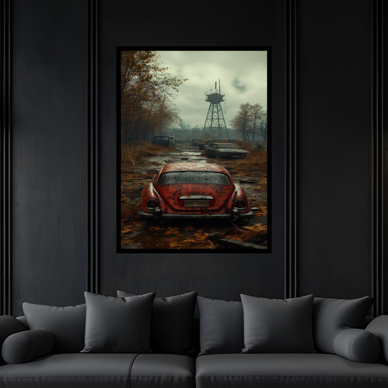 تابلو بکلیت طرح نوستالژی قدیمی خودرو و ماشین مدل B-bu6736 فریم مشکی