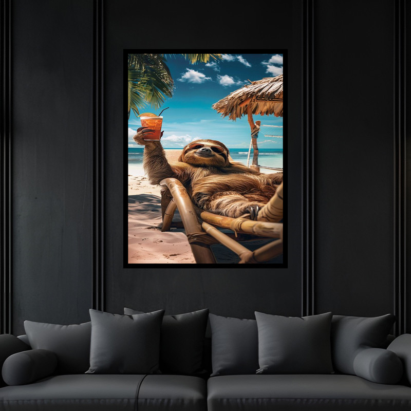 تابلو بکلیت طرح فانتزی دکوری طبیعت فانتزی حیوانات تنبل درختی مدل B-bu6844 فریم مشکی