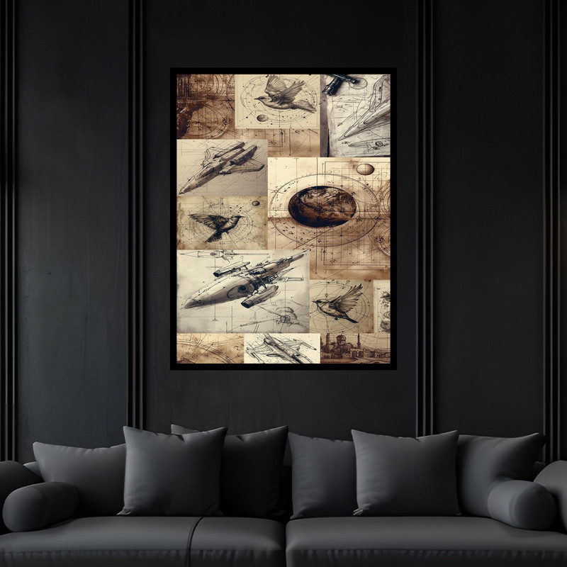 تابلو بکلیت طرح نوستاژی قدیمی نقشه هواپیما جنگی و پرواز مدل B-bu6745 فریم مشکی