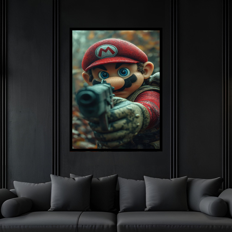تابلو بکلیت طرح گیمینگ شخصیت انیمیشن سوپر ماریو و کارتون و بازی قارچ خور مدل B-bu5883 فریم مشکی